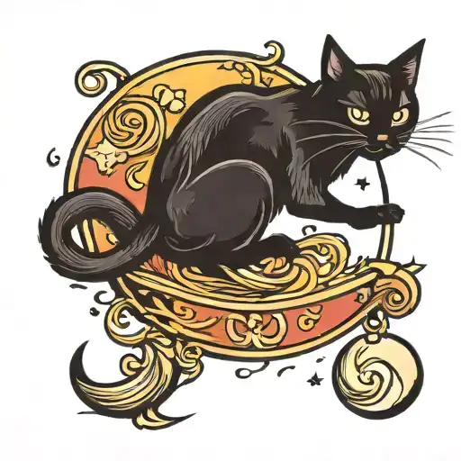 Black cat jumping over the waxing moon tattoo design idea