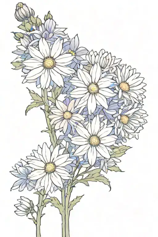 Stencil "Aster, Daisy, And Larkspur Flowers..." Tattoo Idea BlackInk AI