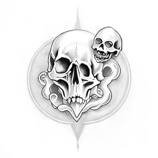 crescent with skull and a cloud tattoo design idea