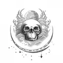 Moon and cloud and skull tattoo design idea