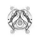 Pisces and leo hugging virgo tattoo design idea