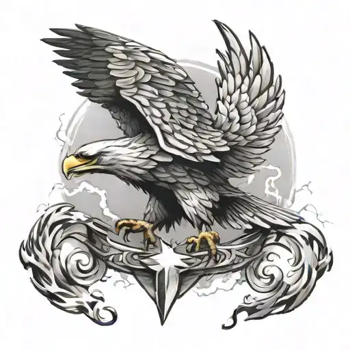 Roman imperial eagle holding thunder lightning tattoo design idea