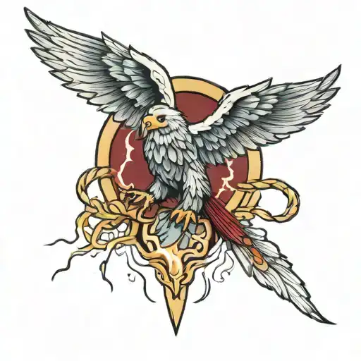 Roman imperial eagle holding thunder lightning storm tattoo design idea