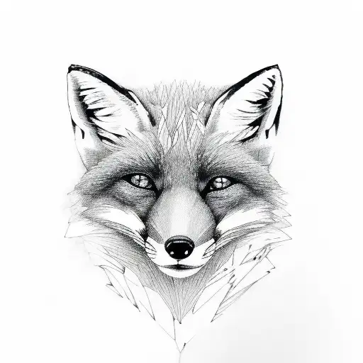 fox with red and black ink tattoo design idea