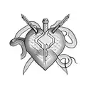 heart with a sword stabbing through it and a snake wrapped around it  tattoo design idea