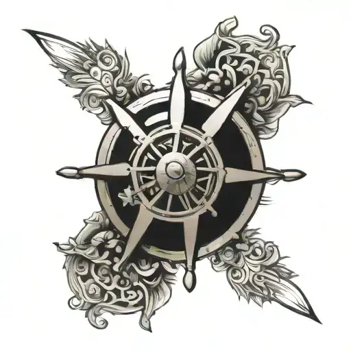 ship helm and paisley pattern tattoo design idea