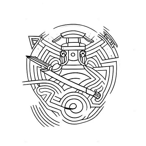 A minimalist tattoo design of an electrician symbol with a samurai twist tattoo design idea