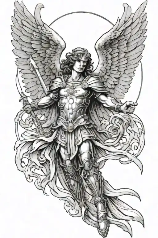 Saint Michael archangel killing the dev emerging tattoo design idea