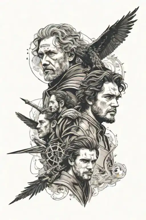 draw a tattoo on the arm, which is divided into two parts. John Snow from Game of Thrones on one side and Anakin Skywalk tattoo design idea