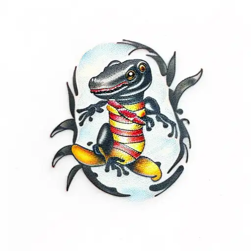 black salamander oval tattoo design idea