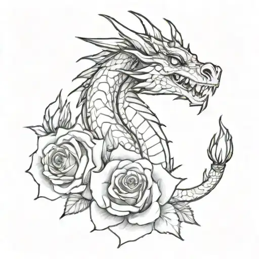 black and white dragon with rose tattoo for women  tattoo design idea
