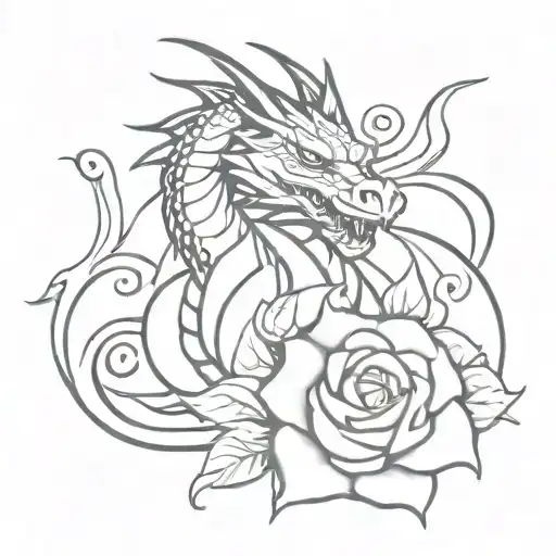black and white dragon with rose tattoo tattoo design idea