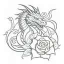 black and white dragon with rose tattoo tattoo design idea