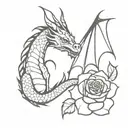 black and white dragon with rose tattoo tattoo design idea