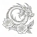 black and white dragon with rose tattoo tattoo design idea