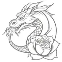 black and white dragon with rose tattoo tattoo design idea