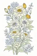 marigold water Lily larkspur flowers intertwined tattoo design idea