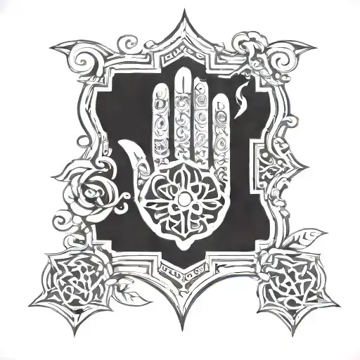 Hand of Fatima integrated into a symmetrical chest design tattoo design idea