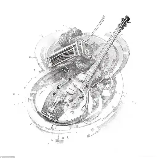 A dynamic composition featuring musical notes and a welding torch tattoo design idea