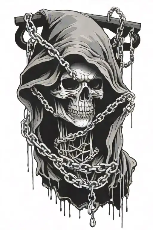 death with chains flowing out of his black hood tattoo design idea