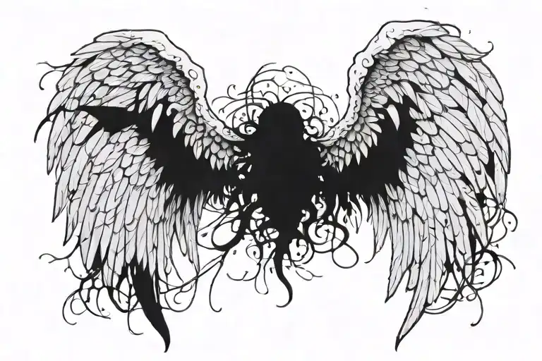 angel wings starting to decay becoming bones tattoo design idea
