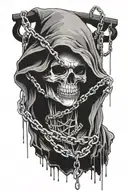 death with chains flowing out of his black hood tattoo design idea