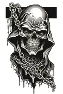 death with chains flowing out of his black hood tattoo design idea