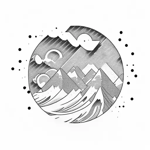 There is going to be wave mountain sisyphus tattoo design idea