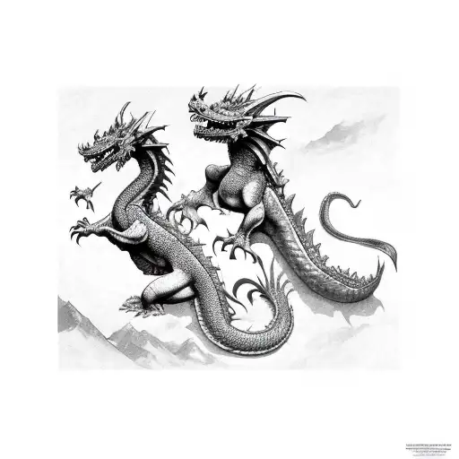 2 dragons around a sword tattoo design idea