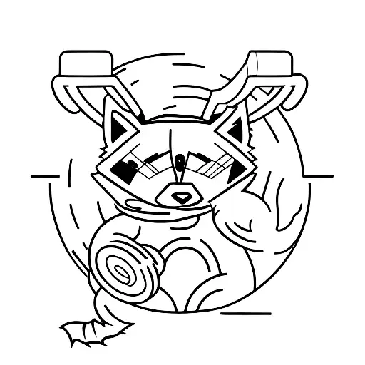 a minimalist tattoo of a raccoon deadlifting tattoo design idea