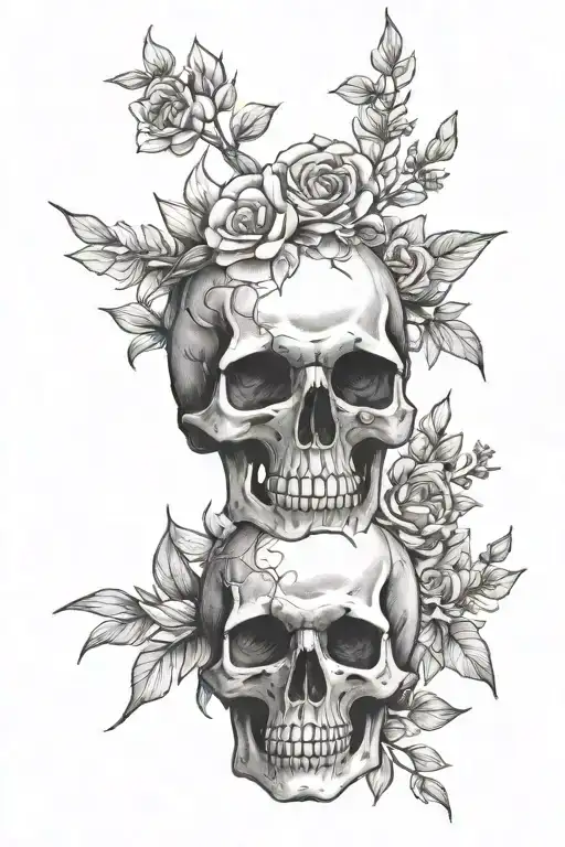 peace sign skull hand with flowers intertwined tattoo design idea