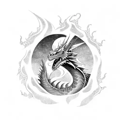 A majestic dragon soaring over an Icelandic landscape tattoo design idea