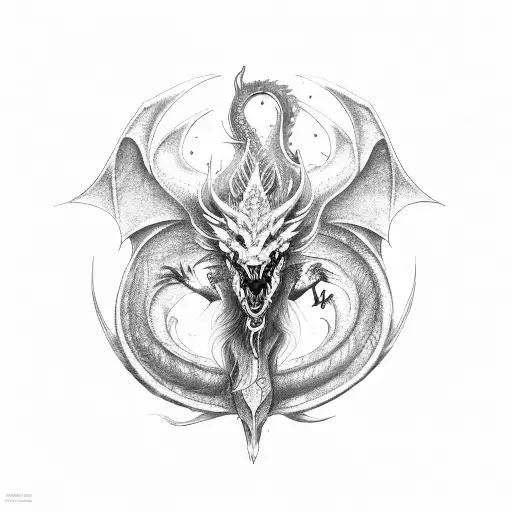 A mythical creature combining elements of a dragon and a Nordic god tattoo design idea