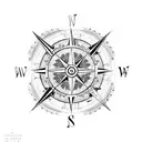 A Nordic-inspired compass with intricate gold detailing tattoo design idea