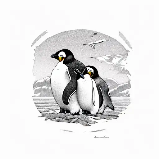 two penguins gone to heaven tattoo design idea