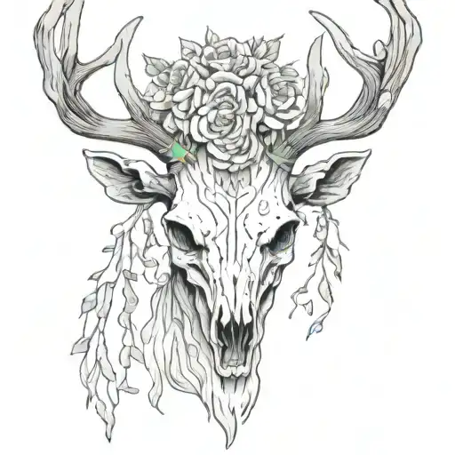 stag skull face tattoo design idea