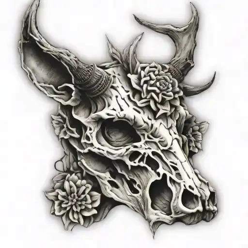 stag skull face tattoo design idea