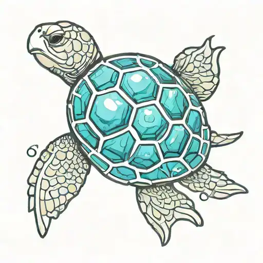 crystal turtle swimming tattoo design idea