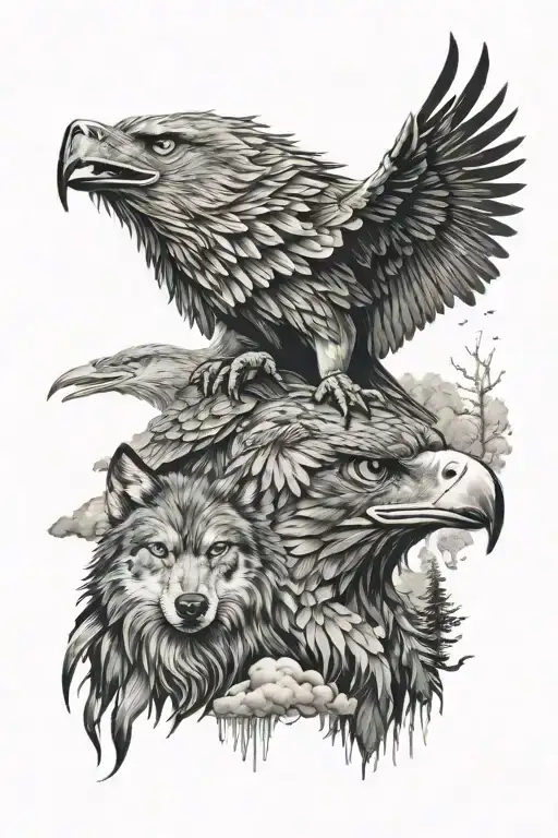 wolf and eagle  tattoo design idea