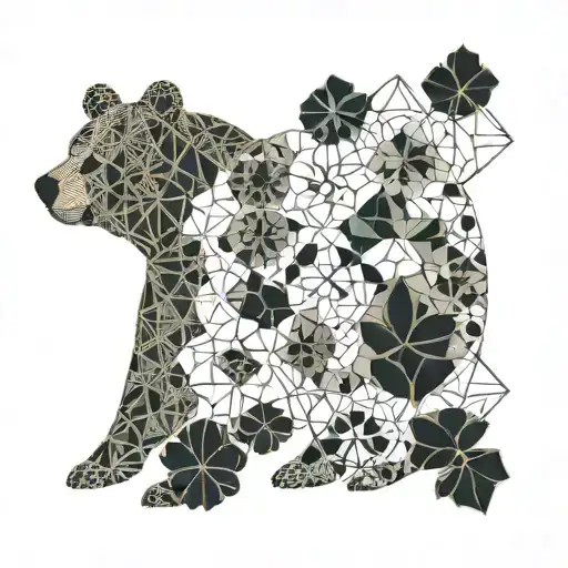 geometric bear family of 4 leaf clover tattoo design idea