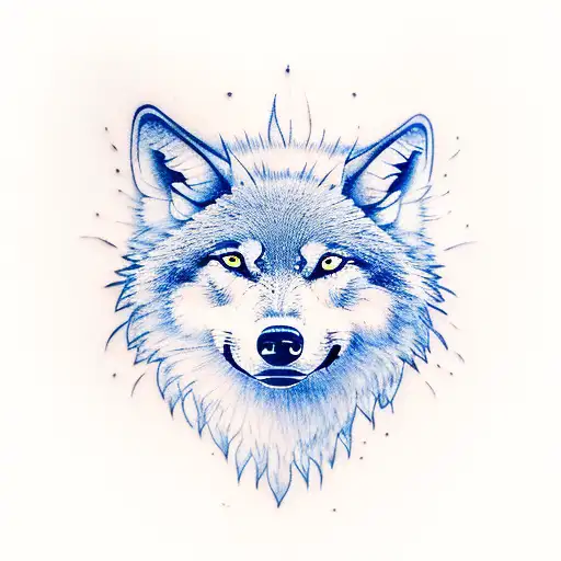 a wolf head, a yellow butterfly and a tulip  tattoo design idea