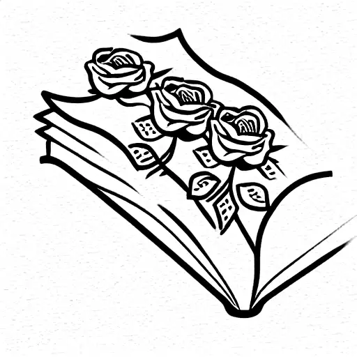 an open book with very small roses coming out of it tattoo design idea