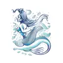 Left side view of a large breasted mermaid, swimming downward at a 45 degree angle, arching her head and back tattoo design idea