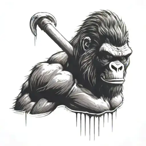 A detailed portrait of King Kong with a barber pole wrapped around his arm tattoo design idea