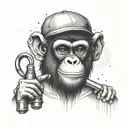 Create a tattoo of a monkey working out in a gym setting, with a barber dog giving it a stylish haircut in the background. tattoo design idea