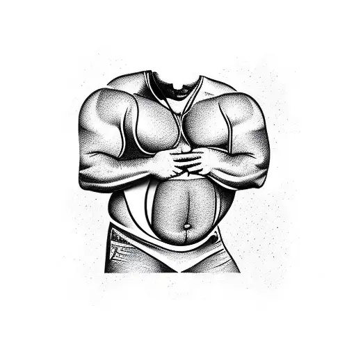 big belly muscle guy tattoo design idea
