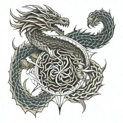 battle of snake and dragon   tattoo design idea