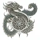 battle of snake and dragon   tattoo design idea