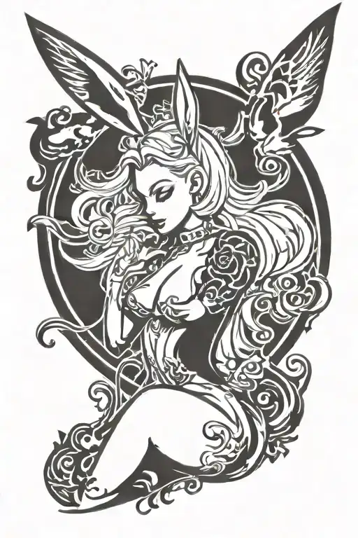 playboy logo with a women posing insite tattoo design idea