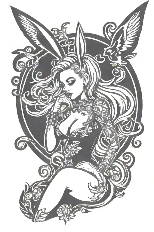 playboy logo with a women posing insite tattoo design idea